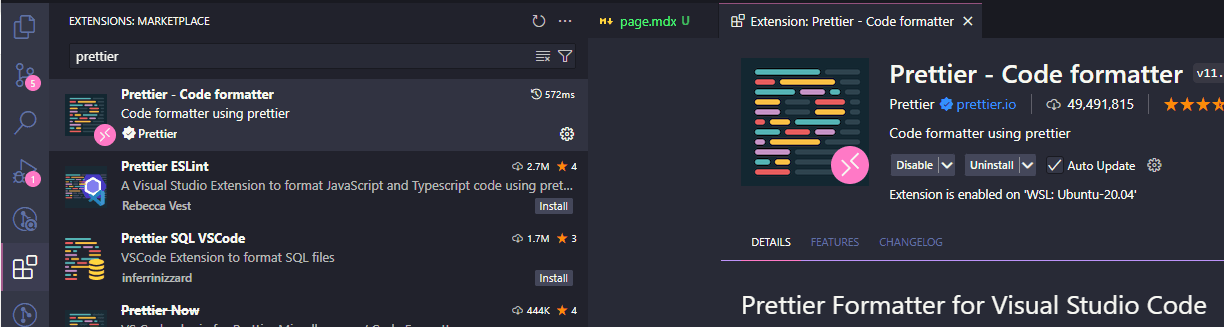 install prettier extension for vs code